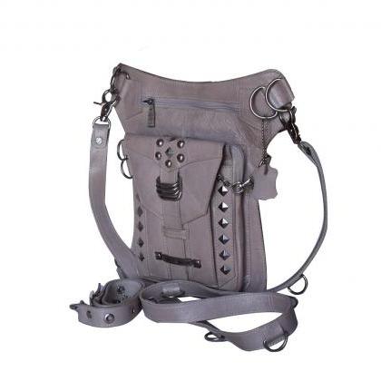 Gray Backpack, Unisex Leather Hip B..