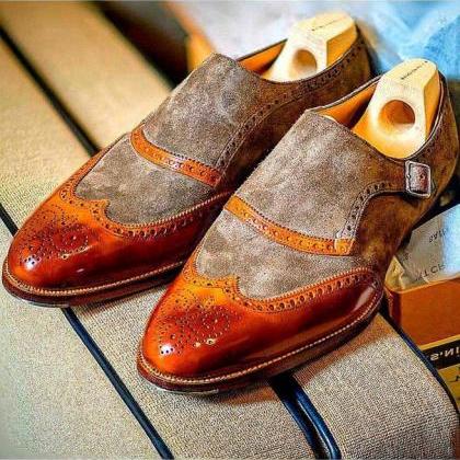 Dual Color Monk Formal Shoes, Hand ..