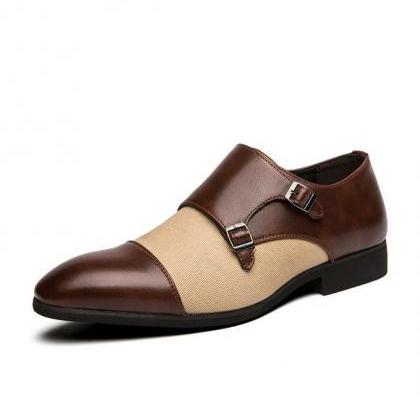 Beige And Brown Double Monk Strap, ..