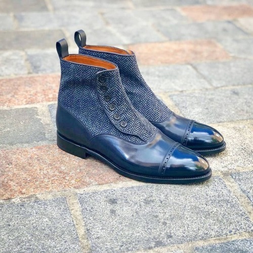 Men Blue High Ankle Tweed Rounded Derby 