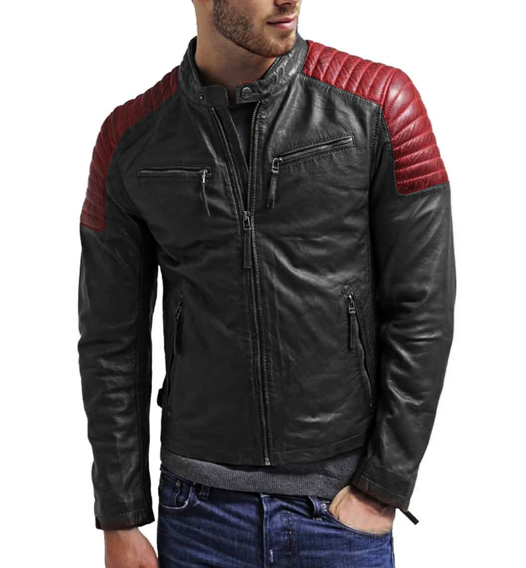 black red leather jacket