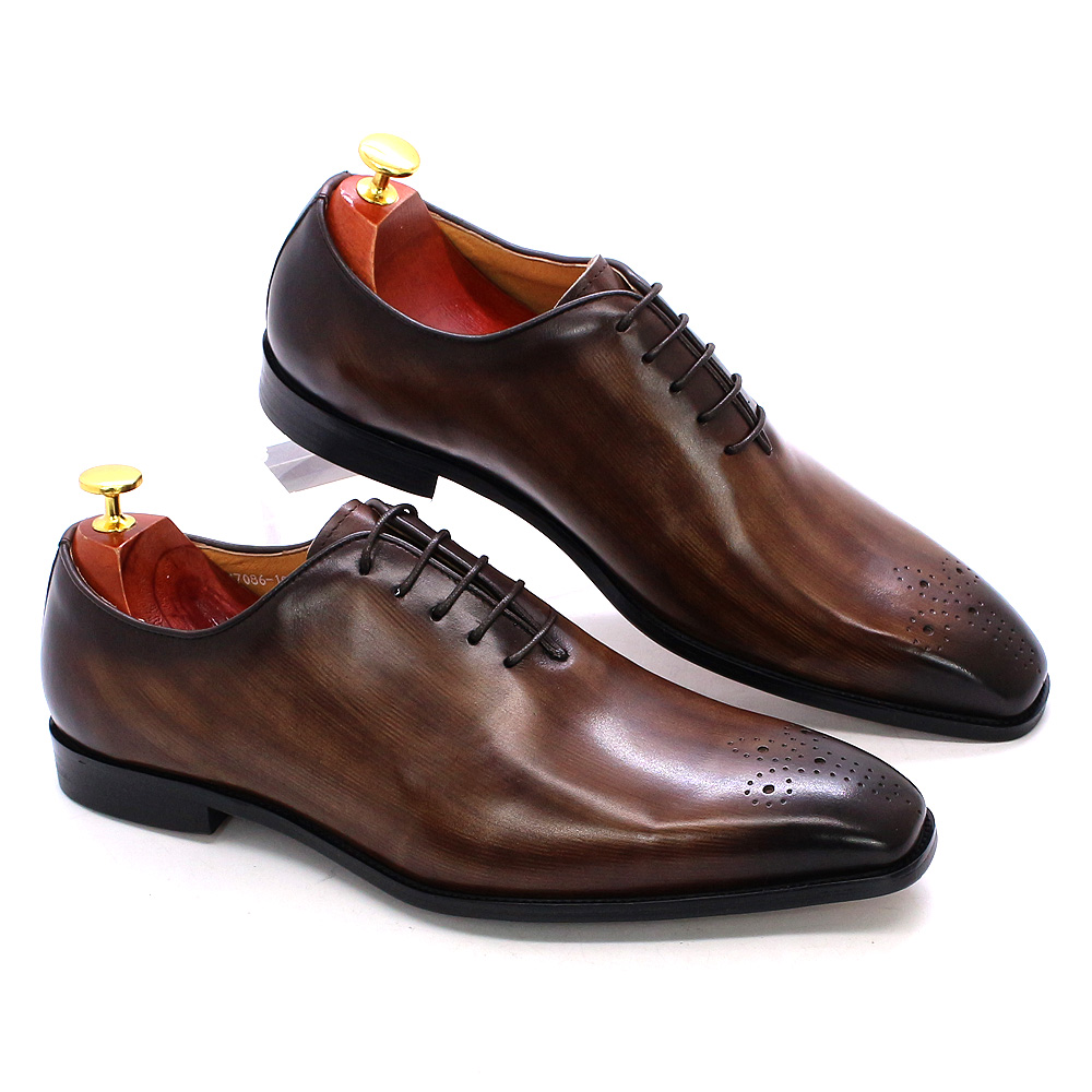 Wooden Brown Handmade Oxford Lace Up Cow Hide Leather Brogue Toe Patina ...