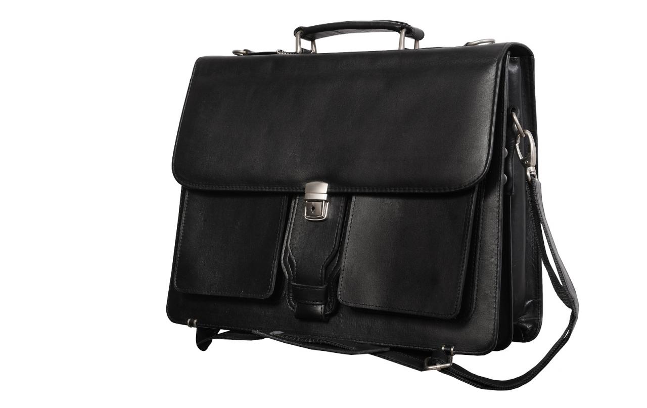 Handmade Black Color Key Tuck Lock Cross Body Strap Genuine Leather Messenger Laptop Handle Bag