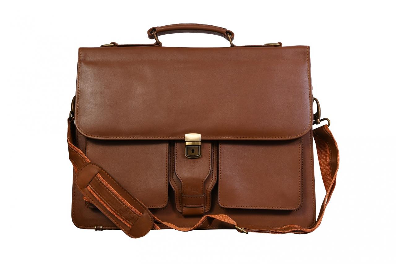 Handmade Laptop Cross Body Belted Messenger Cowhide Leather Key Tuck Lock Travel Bag
