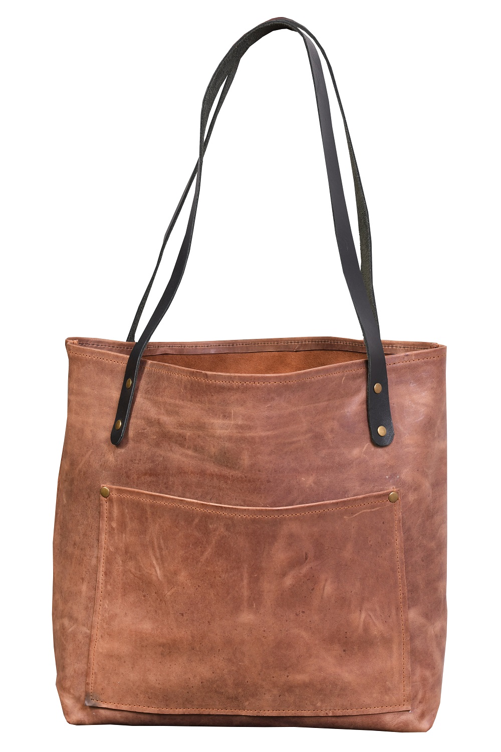 Handmade Women Hand Carry Bag, Tote Style Genuine Leather Purse, Outside Wide Pocket Shoulder Bag