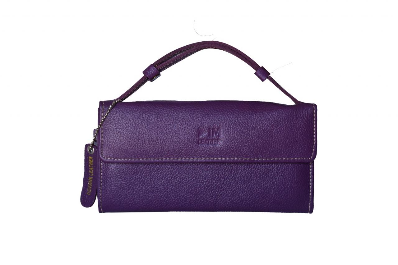 Women Purple Purse, Hand Carry Clutch Bag, Genuine Leather Multi Slots Bag, Stylish Formal Clutch Purse