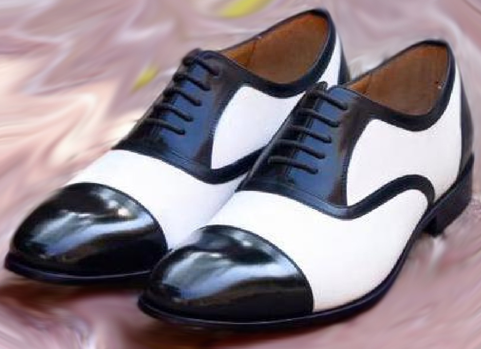 Spectator Two Tone Shining Shoes, Oxford Cap Toe Shoes, Pure Leather Formal Lace Up Shoes,