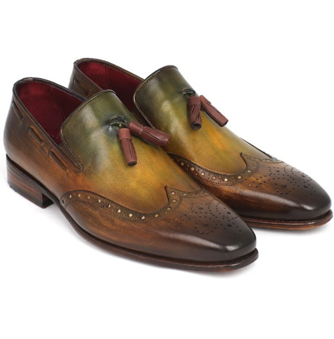 Patent Multi Color Luxury Tassels Loafer, Full Brogue Wingtip Cowhide Leather, Men's Handmade Pull On Party Shoes,