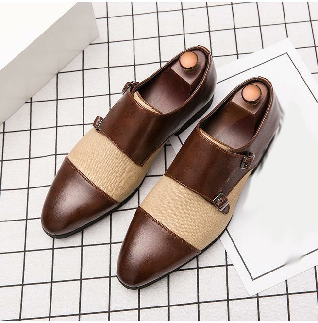 Beige And Brown Double Monk Strap, Suede Leather Shoes, Men's Customize Two Tone Formal Wedding Shoes,