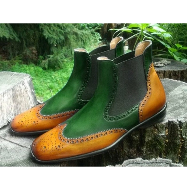 Made To Order Chelsea Multi Color Elastic Panel, Customize Pull On Men's Formal Shoes, Brogue Wingtip Party Shoes,
