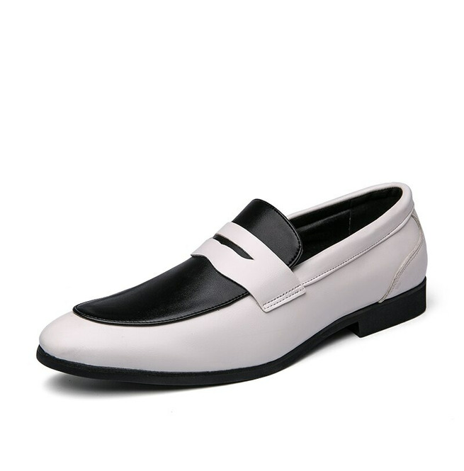 Saddle Penny Loafer Black And White, Handmade Real Leather Slip On, Men's Formal Moc Toe Party Shoes,