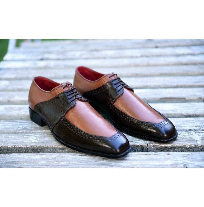 Hand Stitched Brown Black Apron Toe Premium Leather Men's Lace Up Formal Wedding shoes