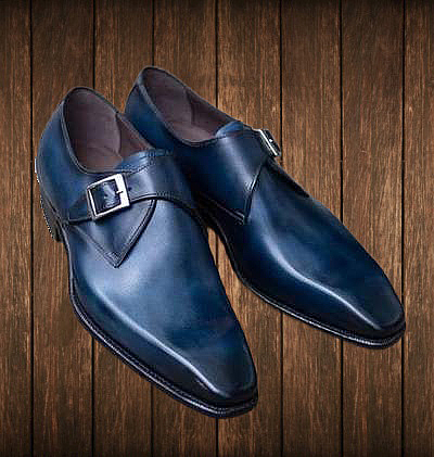 Optimal Navy Blue Monk Buckle Strap Genuine Leather Men's Customize Formal Dress Shoes