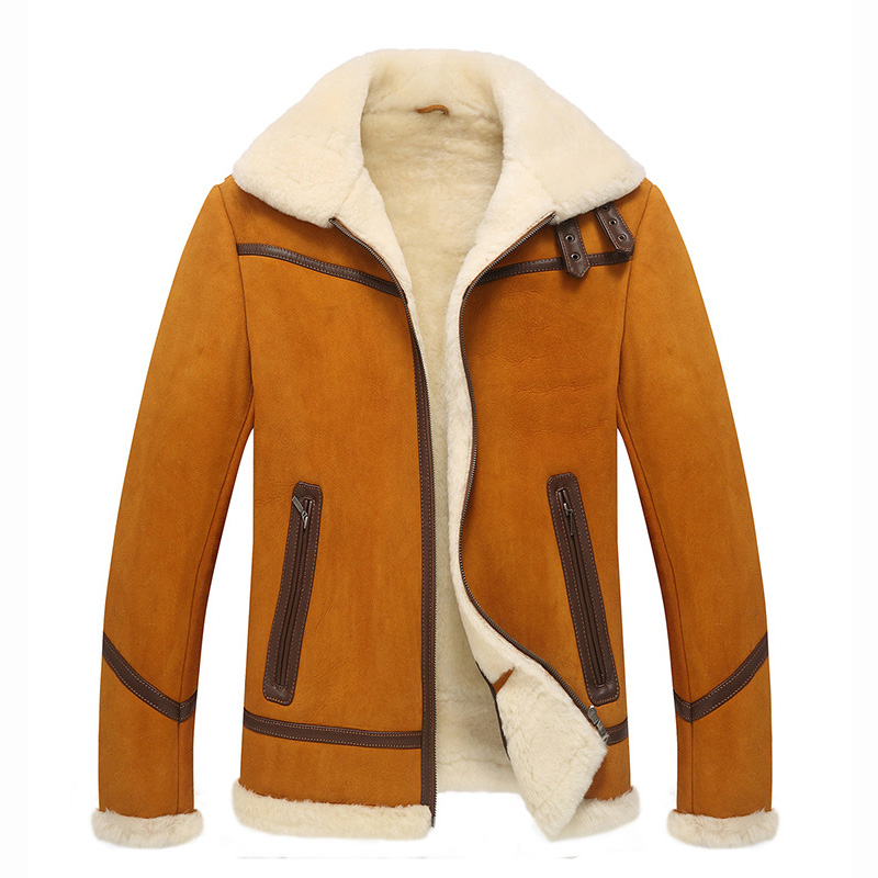 Made To Hand Tan Shearling Suede Leather Men's Jacket With Front ...