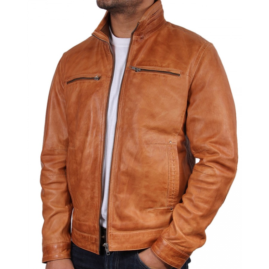 Customized Handmade Tan Color Fashion Leather Jacket For Men Stylish ...