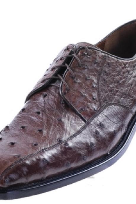 Nice Looking Dark Brown Square Toe Ostrich Print Leather Derby Lace Up Formal Shoes