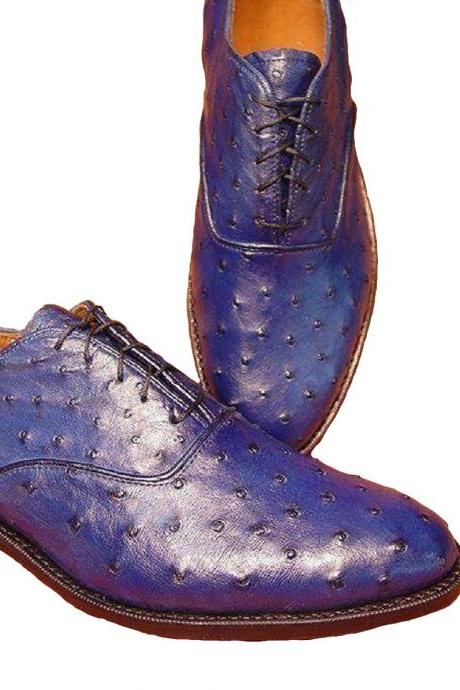 Terrific Purple Oxford Ostrich Print Leather Wholecut Lace Up Formal Shoes