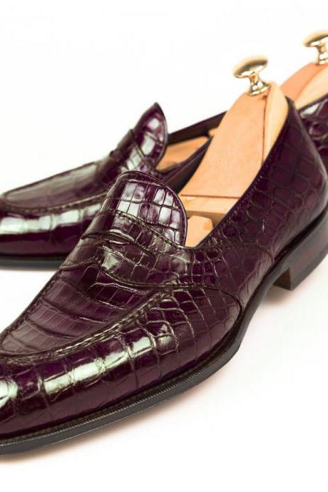 Wonderful Patent Penny Loafer Pull On Crocodile Print Leather Split Toe Party Shoes
