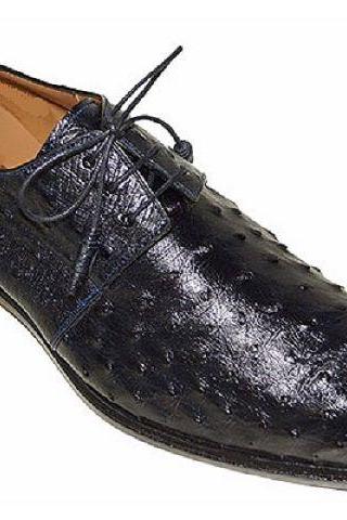 Exquisite Black Shining Derby Lace Up Ostrich Print Leather Business Shoes
