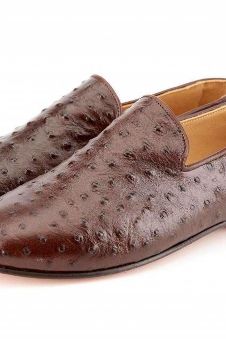 Party Wears One Piece Brown Color Men Formal Ostrich Print Leather Shoes