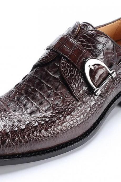 Gorgeous Mon Strap Crocodile Hornback Print Leather Buckle Formal Shoes For Men