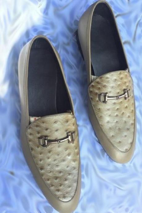 Ambrosial Horsebit Loafer Ostrich Print Leather Pull On Formal Wedding Shoes
