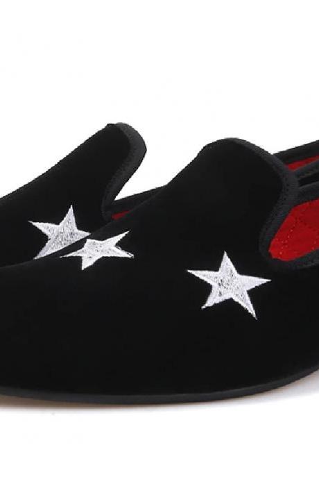 Loafer Star Embroidery Pull On Suede Leather Men's Formal Wedding Shoes