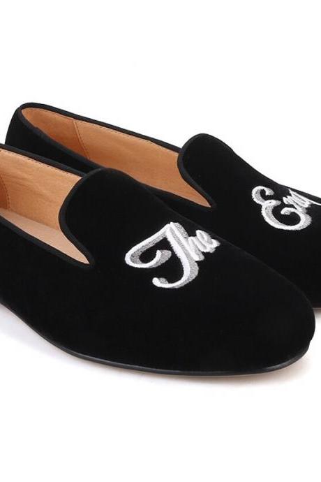 Optimal The End Embroidered Suede Leather Black Velvet Loafer Party Shoes