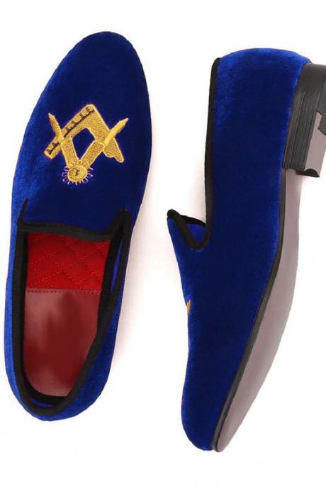 Ideal Blue Velvet Suede Leather Men's Slip On Loafer Wedding Shoes