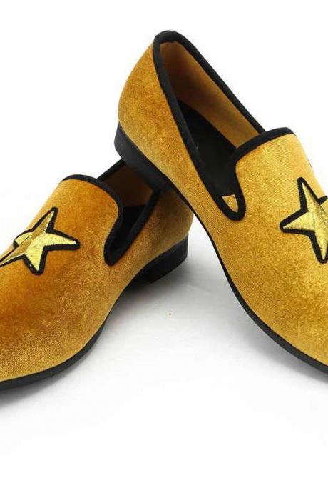 Infallible Star Embroidery Real Leather Men's Yellow Loafer Party Shoes