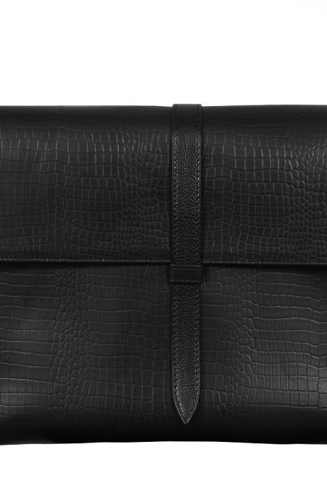 Executive Document Holder Bag, Handmade Crocodile Print Cowhide Leather Laptop Case Tablet Bag