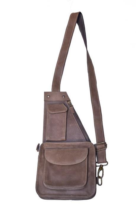 Unisex Multi Pockets Holster Bag, Genuine Leather Hip Bag, Cross Body Handmade Bag