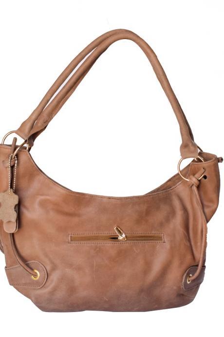 Ladies Brown Color Hand Bag, Premium Leather Shoulder Purse, Multi Inside Compartments Stylish Hand Purse