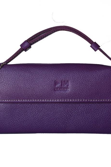 Women Purple Purse, Hand Carry Clutch Bag, Genuine Leather Multi Slots Bag, Stylish Formal Clutch Purse