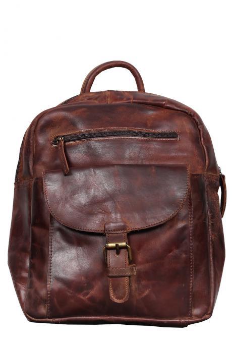 Handmade Brown Leather Backpack, Unisex Travel bag, Personalized Bag Pack with Front Pockets, Brown Leather Backpack, Carry Handle Bag,