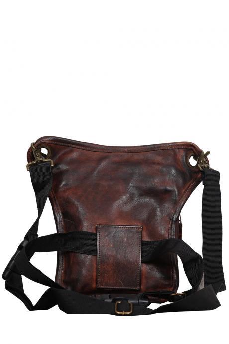 Funny Holster Backpack, Maroon Red Waist Bag, Unisex Leather Hip Bag, Cross Body Bag, Leather Backpack Travel Bag,