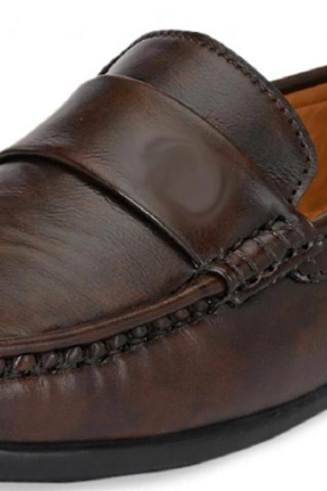 Handcrafted Slip On Shoes, Men's Formal Penny Loafer Shoes, Customize Leather Apron Toe Shoes,