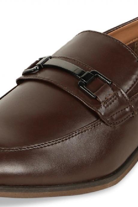 Customize Hazel Loafer Shoes, Men's Brown Elastic Gores Party Wears, Handmade Pull On Formal Shoes, Apron Toe Shoes,