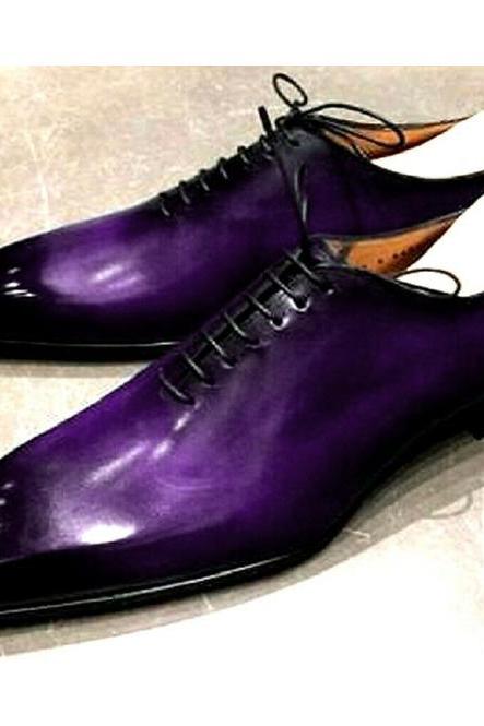 Purple Patina Wholecut Dress Shoes, Men's Oxford Handmade Real Cow Skin Leather Shoes, Lace Up Formal Shoes,