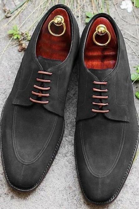 Personalized Derby Smoke Gray Shoes, Men's Suede Leather Pairs, Lace Up Closure Wedding Shoes, Split Toe Moc Toe Shoes,