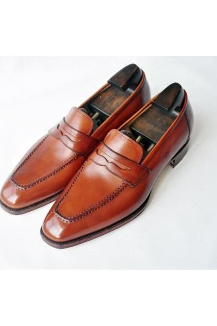 Tawny Loafer Slip On Wedding Shoes, Handmade Leather Apron Toe, Customize Shoes, Pointed Toe Penny Loafer Formal Shoes For Men,