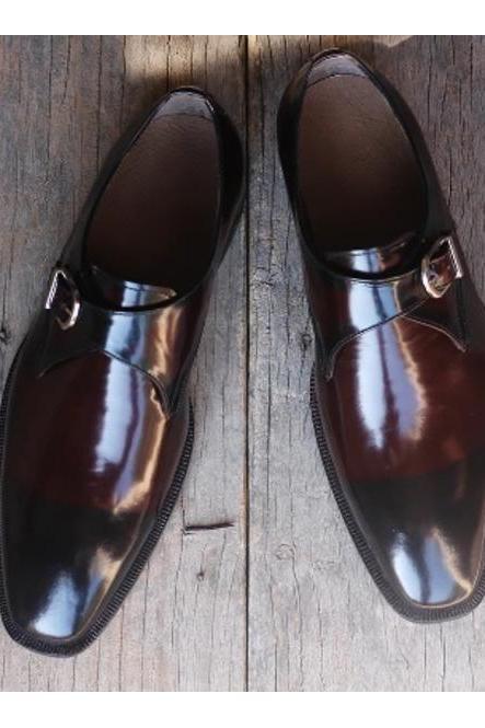Stylish Burgundy Color Monk Shoes, Patent Leather Men's Shoes, Handmade Formal Buckle Strap Shoes, Hand Stitched Shoes,