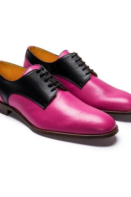 Derby Pink Black Party Shoes, Men's Customize Patina Leather Shoes, Lace Up Formal Shoes,