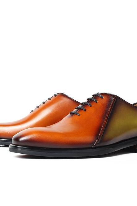 Twin Tone Shining Oxford Wholecut Genuine Leather Lace Up Formal Party Shoes