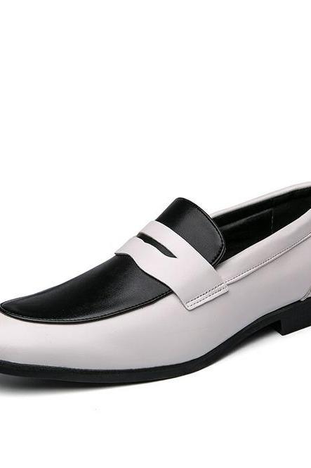 Saddle Penny Loafer Black And White, Handmade Real Leather Slip On, Men's Formal Moc Toe Party Shoes,