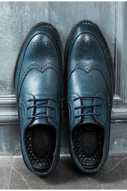 Blucher Stylish Full Brogue Wingtip, Handmade Lace UP Round Toe, Hand Stitched Sole Men's Formal Shoes For Weddings,