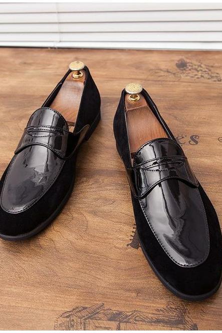 Personalized Patent Black Cow Skin Leather Penny Loafer Slip On Men's Customize Formal Party Shoes