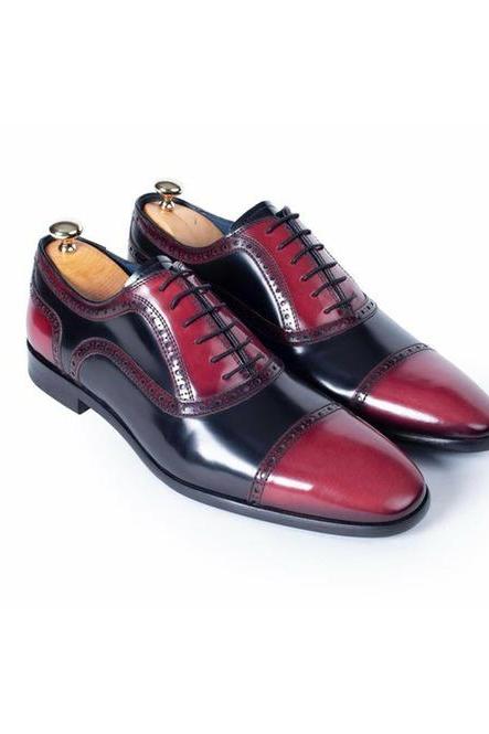 Royal Multi Color Shining Patent Cap Toe Men's Handmade Oxford Lace Up Real Leather Formal Shoes