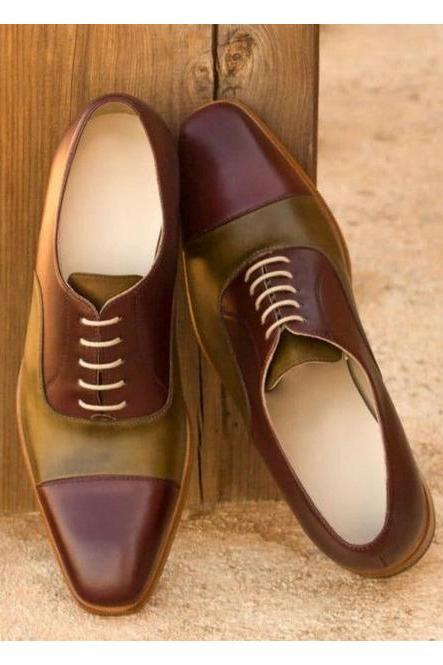 Customize Unique Oxford Cap Toe Two Tone Lace Up Pure Leather Formal Shoes
