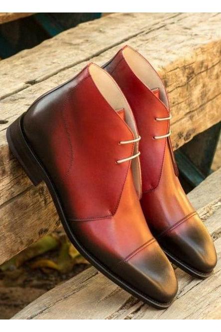 Innovative Shining Chukka Orange Patina Genuine Leather Men's Personalized Formal Ankle Shoes